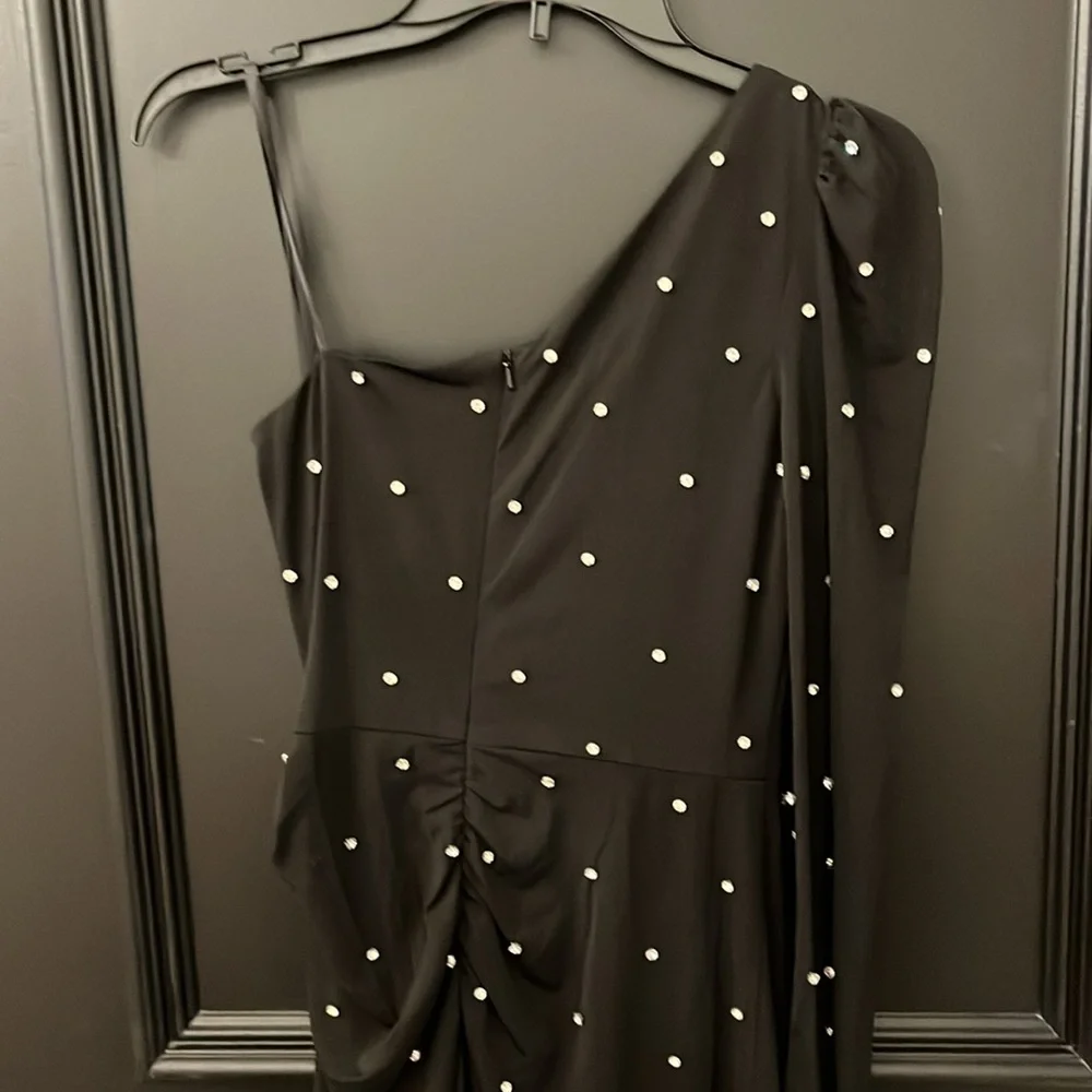 Ieena for Mac Duggal black one shoulder dress with rhinestones 55667 - Picture 5 of 6